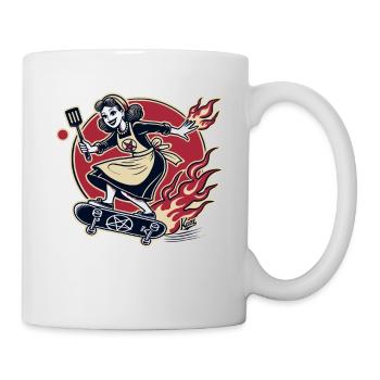Cult housewife skateboarding on skateboard - Mug - white - Right