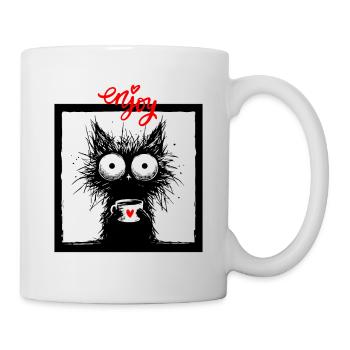 Katze Kaffee Kaffeetrinker Katzenmama Lustig Miau - Tasse - Weiß - Rechts