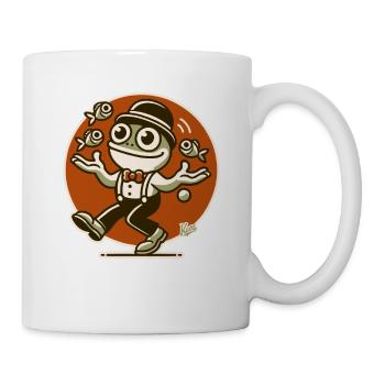 Grenouille rétro joyeuse jonglant avec des poissons - Mug blanc - blanc - Droite