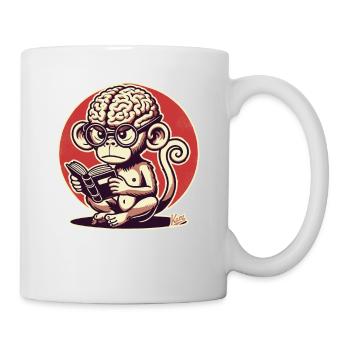 Singe nerd avec un grand Geirn lisant un livre - Mug blanc - blanc - Droite