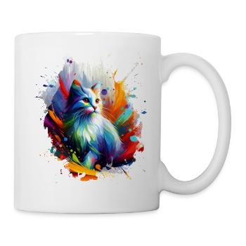 Buntes Katzen Kunstwerk - Tasse - Weiß - Rechts