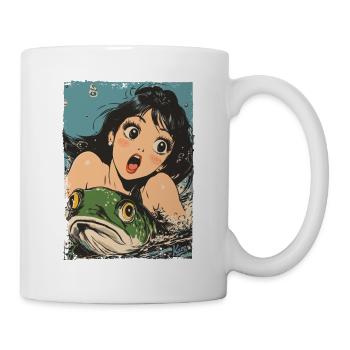 Cartoon Meerjungfrau und grüner Fisch - Tasse - Weiß - Rechts