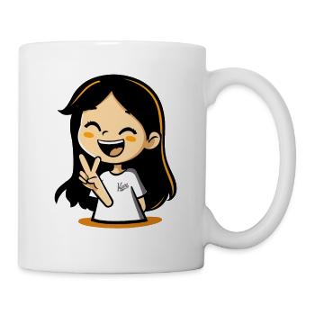 Fille de dessin animé joyeuse avec signe de paix - Mug blanc - blanc - Droite