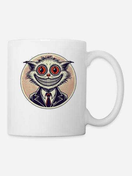 Horror-Grinsen-Katze - Tasse - Weiß