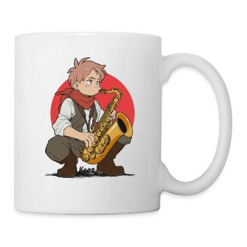 Un garçon joue du saxophone - Mug blanc - blanc - Droite