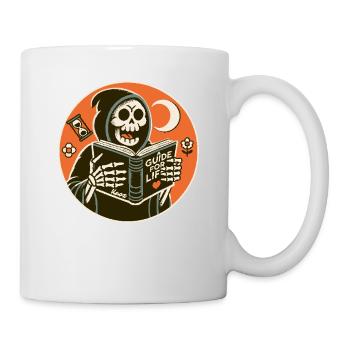 Grim Reaper reads guidebook book for life - Mug - white - Right