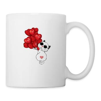 Cute cat with heart balloons - I love - Mug - white - Right