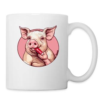 Pig puts on make-up – lipstick and glamour - Mug - white - Right
