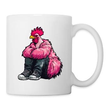 Fashionable Fashion Rooster in Pink Feather Chicken Jacket - Mug - white - Right