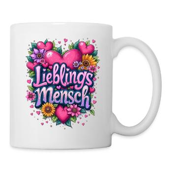 Lieblingsmensch, Liebeserklärung mit Herz, Blumen - Tasse - Weiß - Rechts