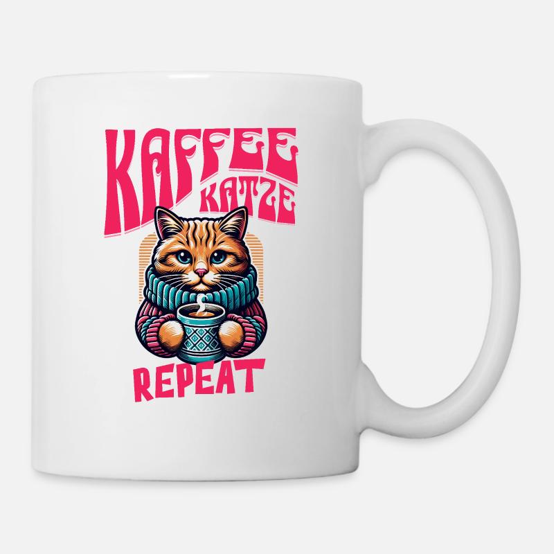 Coffee Cat Repeat for Cats and Coffee Lovers - Mug - white