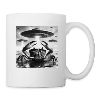 Crab Marine Funny Graphic Selfie with UFOs Weird A - Mug - white - Right
