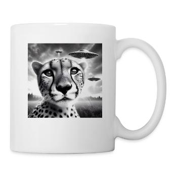 Guépard Funny Graphic Selfie avec des OVNI Étrange Alien - Mug blanc - blanc - Droite