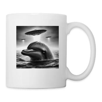 Dolphin Sea Funny Graphic Selfie with UFOs Weird A - Mug - white - Right