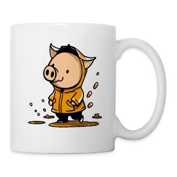 Cochon joyeux sous la pluie en imperméable jaune - Mug blanc - blanc - Droite