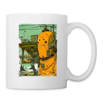 Dessin animé d’une dystopie de science-fiction avec un robot - Mug blanc - blanc - Droite