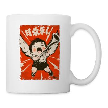Shabby-Chic Engel Bube mit Trompete - Tasse - Weiß - Rechts