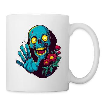 Drôle de crâne avec des fleurs salue : Bonjour ! - Mug blanc - blanc - Droite