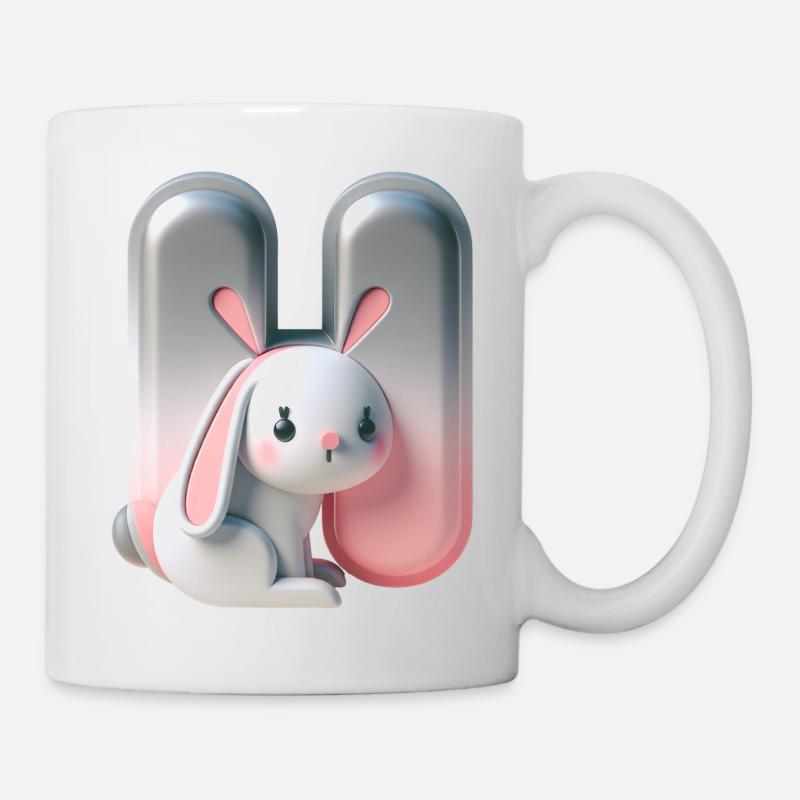 Cute bunny next to the letter H - Mug - white