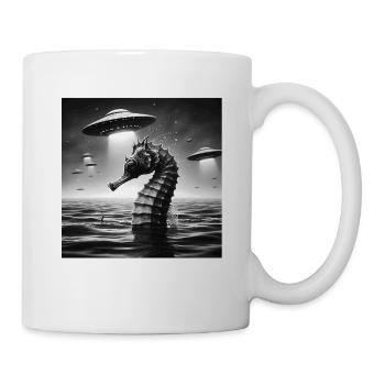 Mutant seahorse Funny Graphic Selfie with UFOs Wei - Tasse - Weiß - Rechts