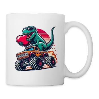 Valentine's Day Dino Monster Truck Heart In Love Love - Mug - white - Right