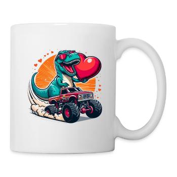 Valentinstag Dino Herz Monstertruck Verliebt Liebe - Tasse - Weiß - Rechts