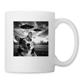 Pembroke Welsh Corgi Funny Selfie with UFOs Weird - Mug - white - Right