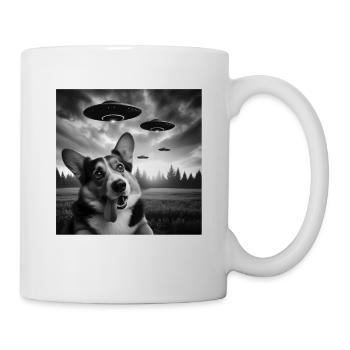 Pembroke Welsh Corgi Funny Selfie with UFOs Weird - Mug - white - Right