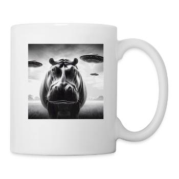 Hippo Sci-fi Funny Graphic Selfie with UFOs Weird - Mug - white - Right