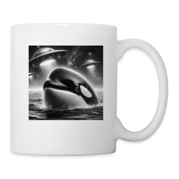 Killer whale Funny Graphic Selfie with UFOs Weird - Mug - white - Right