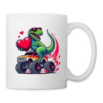 Valentine's Day Dinosaur Heart Monster Truck Funny - Mug - white - Right