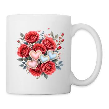 Valentine's Day T-Shirt – Bouquet of Flowers with Hearts - Mug - white - Right
