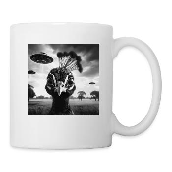 Peacock Funny Graphic Selfie with UFOs Weird Alien - Tasse - Weiß - Rechts