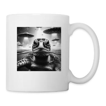 Sea Turtle Funny Graphic Selfie with UFOs Weird A - Mug - white - Right
