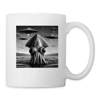 Squid Octopus Funny Graphic Selfie with UFOs Weird - Mug - white - Right