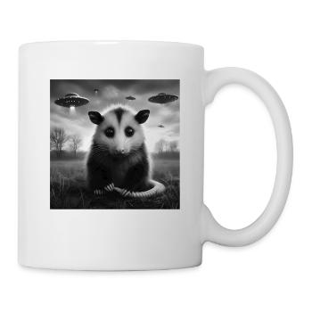Opossum Funny Graphic Selfie avec des OVNI Étrange Alien - Mug blanc - blanc - Droite