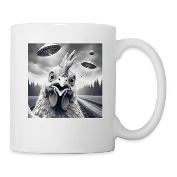 Chicken Rooster Funny Graphic Selfie with UFOs Wei - Mug - white - Right
