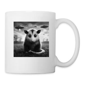 Opossum Funny Graphic Selfie avec des OVNI Étrange Alien - Mug blanc - blanc - Droite