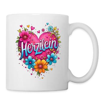 Herzilein, Herz, Geschenk, Liebeserklärung, Liebe - Tasse - Weiß - Rechts