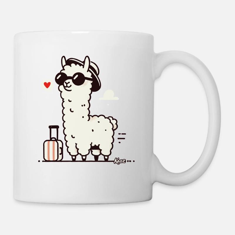 Lama de voyage avec valise - Mug blanc - blanc
