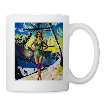 Retro Pin-Up Girl mit Schiff – Nautical Design - Tasse - Weiß - Rechts