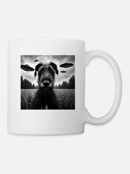 Irish Wolfhound Funny Graphic Selfie with UFOs Wei - Mug - white