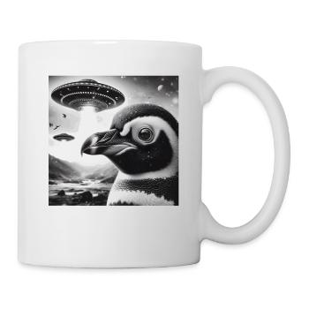 Penguin Sci-Fi Funny Graphic Selfie with UFOs Weir - Mug - white - Right