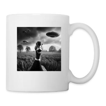 Ente Wasservogel Lustiges Grafik-Selfie mit UFOs Wehr - Tasse - Weiß - Rechts