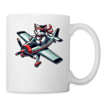 Cat Pilot Propeller Airplane Flying - Mug - white - Right