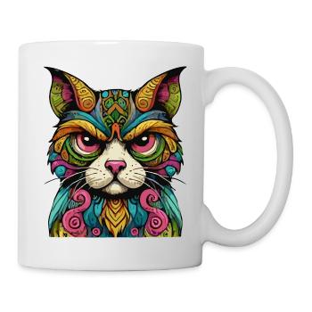Bunter Katzenblick – Mystische Kunst - Tasse - Weiß - Rechts