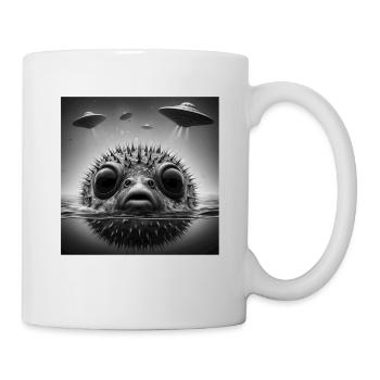 Puffer2 Fish Selfie graphique drôle avec des OVNI étranges - Mug blanc - blanc - Droite