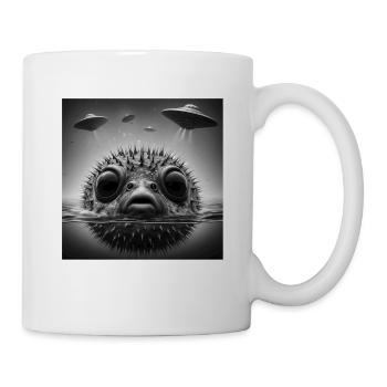 Puffer2 Fish Selfie graphique drôle avec des OVNI étranges - Mug blanc - blanc - Droite