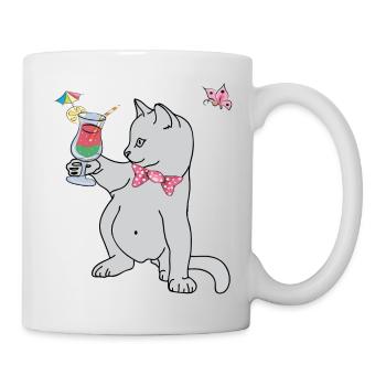 Katze mit Cocktail - Tasse - Weiß - Rechts