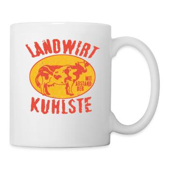 Cow farmer yellow red vintage look - Mug - white - Right